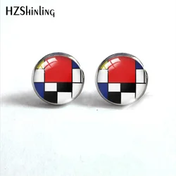 2020 Glass Cabochon mondrian art Style Earrings 12mm Earrings for women