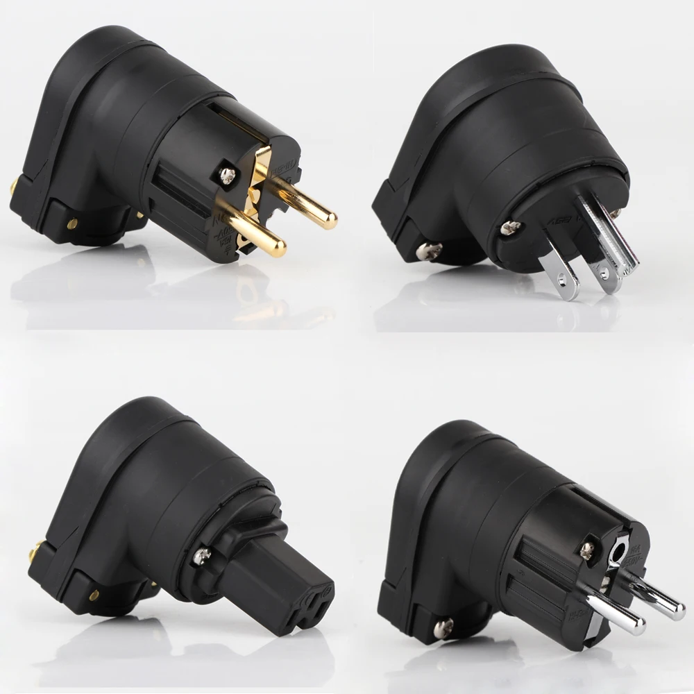 

Hi-End Rhodium EU Schuko Connector Angled Schuko Plug UK British Connector Audio Power Connector Supply Cable Plug AC Power Plug