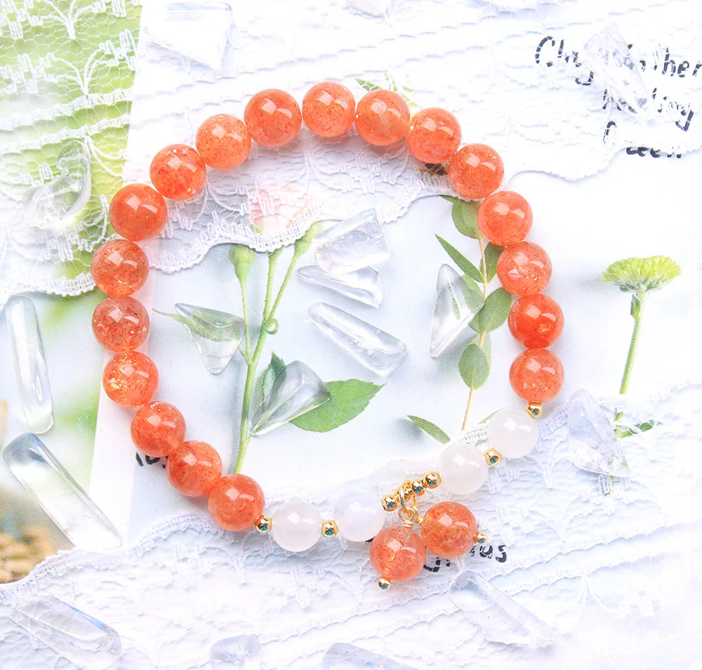 

Natural Orange Strawberry Quartz Bracelet 7.5mm Sunstone Arusha Clear Round Beads Crystal Women Men AAAAAA