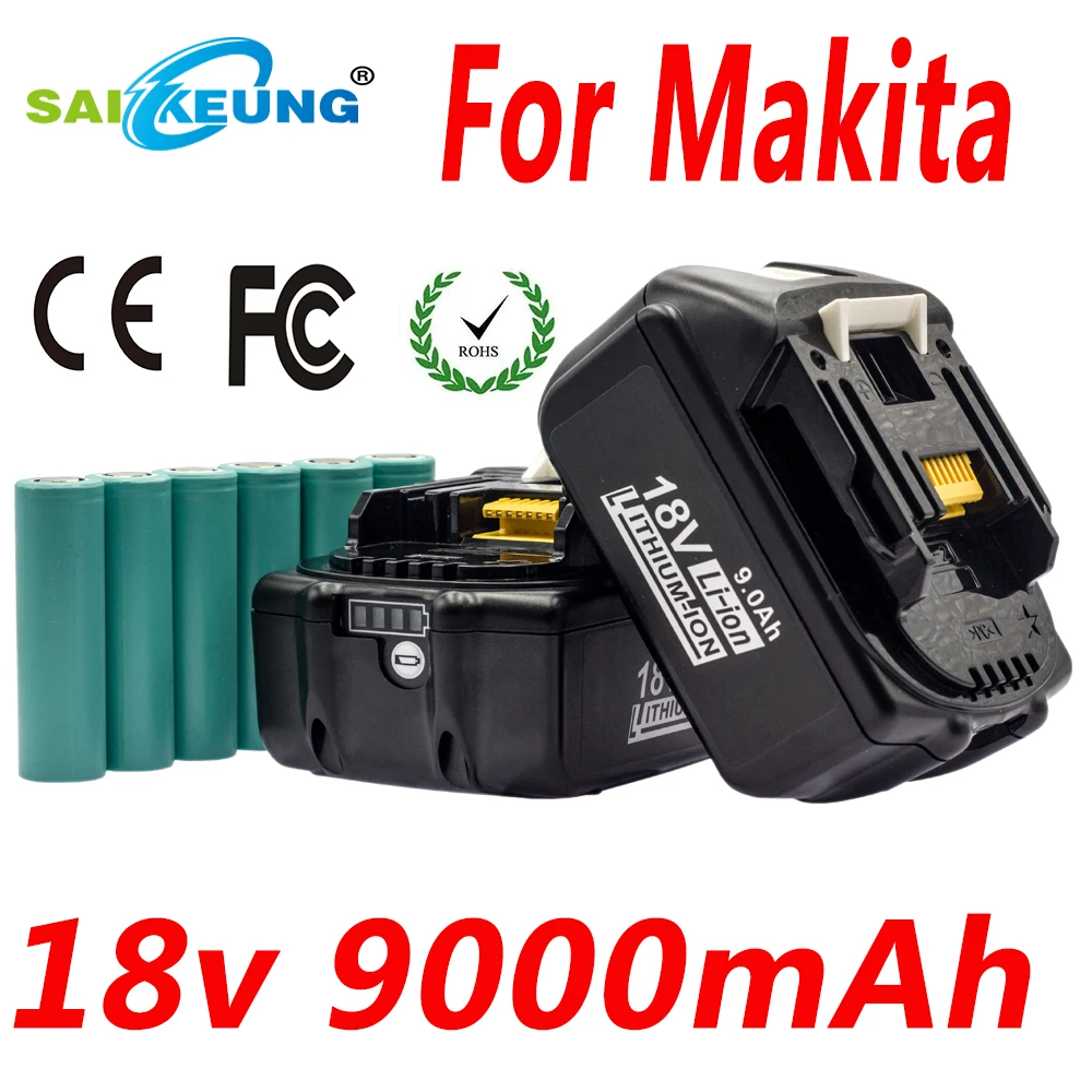 Suitable for Makita Cordless 18V 9.0Ah Power Tool Lithium Battery Compatible with BL1860 1850 1840 1830 1815 LXT-400 9000mah 6ah