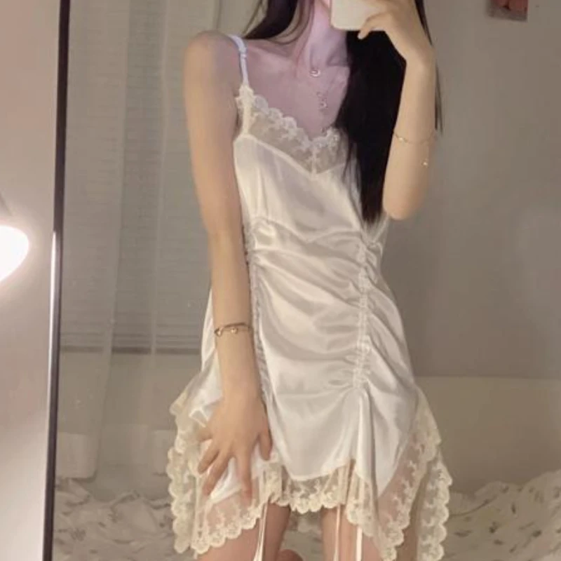 Nightgowns Women Sexy Lace Mini Sleeveless Spaghetti Strap Elegant Comfort White Cozy Sleepwear Feminine V-neck Leisure Homewear