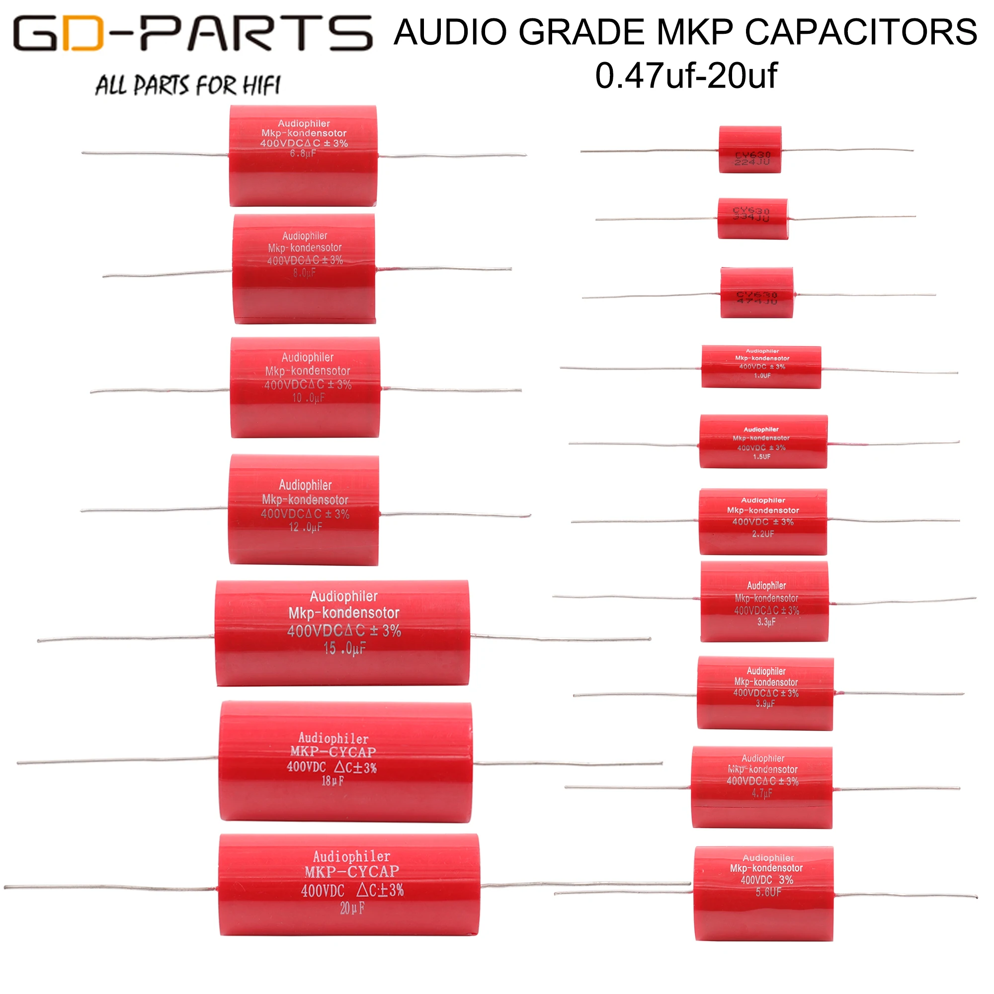 250V 400VDC 0.47uf-20uf audiophaler Axial MKP kondensator Audio klasy dla rocznika wzmacniacz gitarowy głośnik Crossover częstotliwości sprzęgła