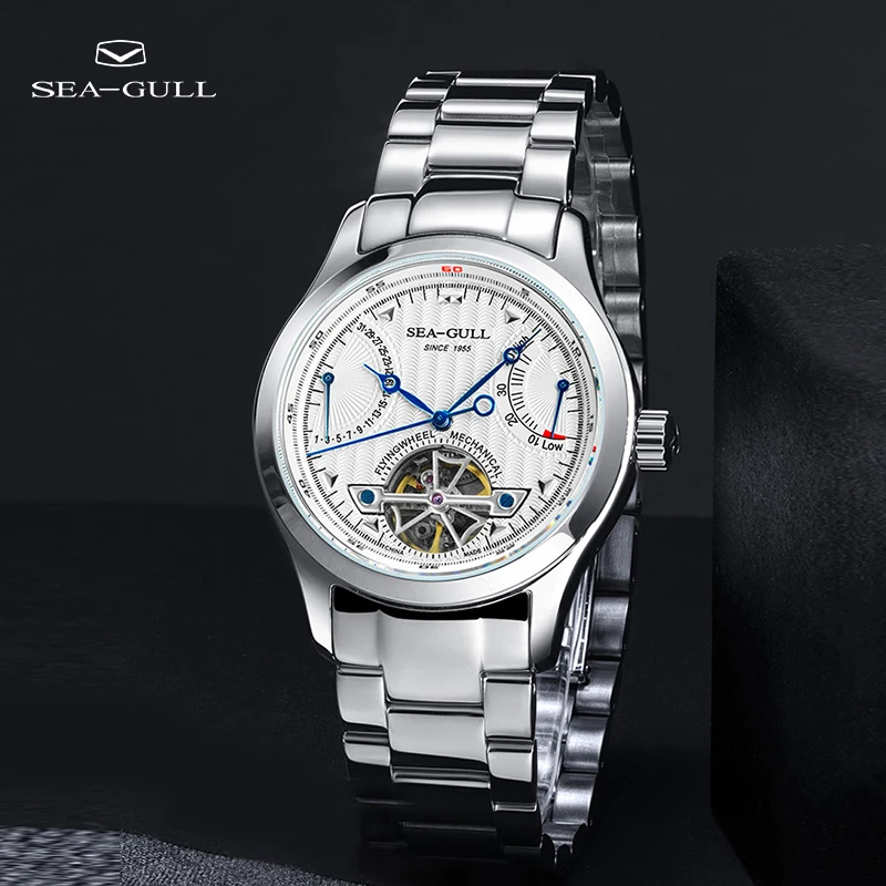 

Seagull mechanical watch men's multi-function hollow flywheel automatic mechanical watch calendar steel band watch M160S