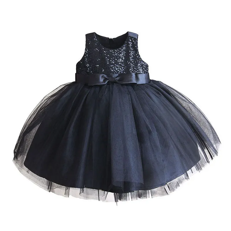 Nuovo Del Bambino Delle Ragazze Abiti per la 1st Prima Festa Di Compleanno Nero di Paillettes Bianco Dei Capretti Dei Bambini Tutu del Vestito 6 12