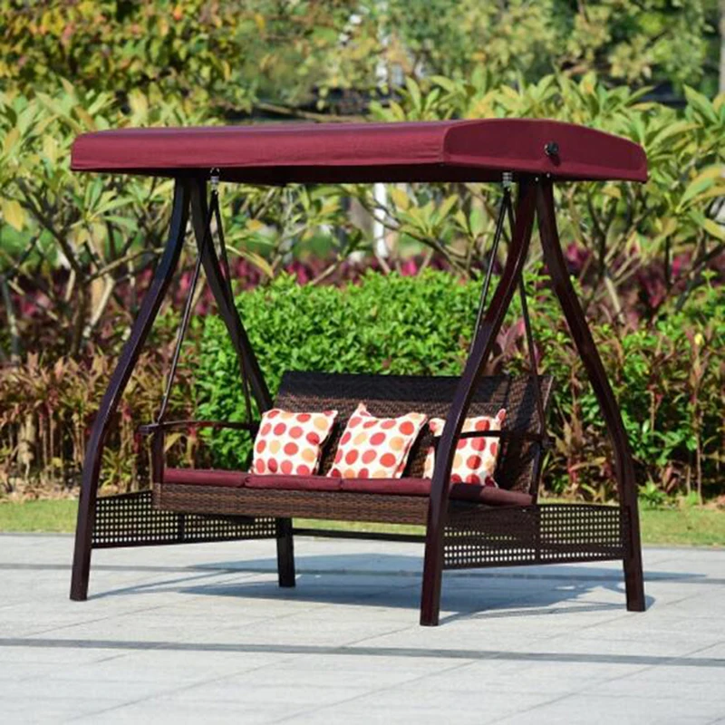 On Sale Outdoor Swing Chair Garden Sunshade Tent Balcony Courtyard Leisure Rattan Bench With 3 Seats