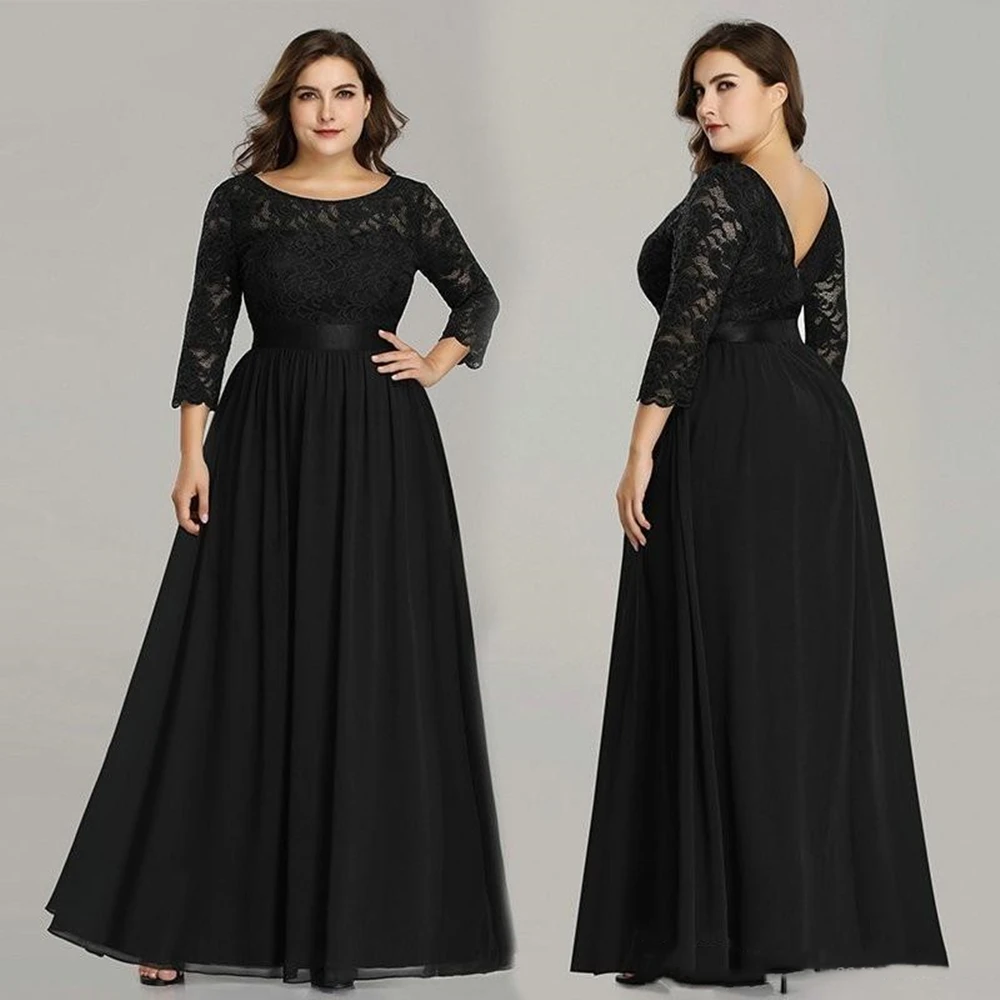 Vestidos de encaje de gasa para madre de la novia, vestido de fiesta Formal con cuello de Joya, longitud hasta el suelo, talla grande