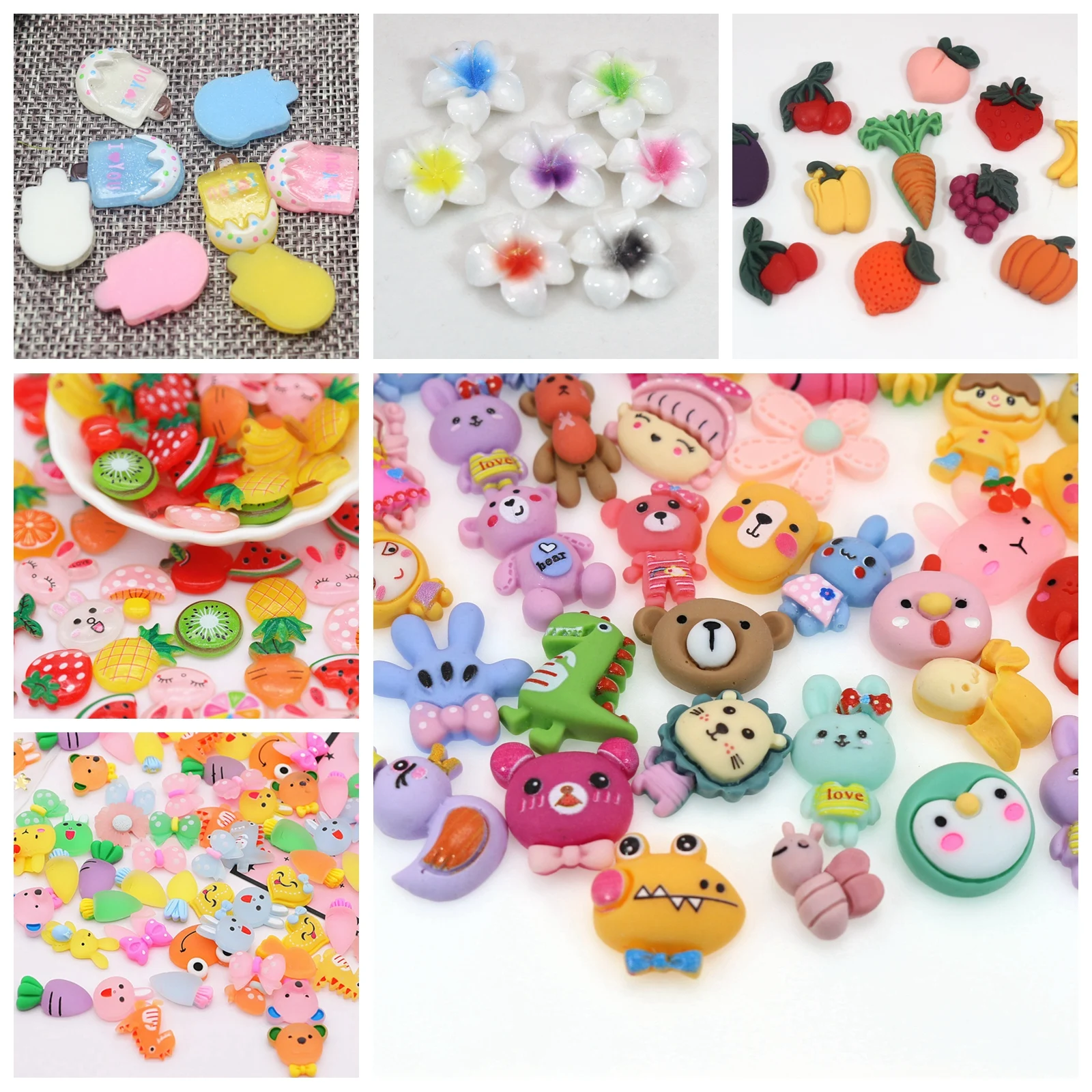 50 Flatback Resin Cute Animal Candy Flower Cabochons Scrapbooking Craft Various