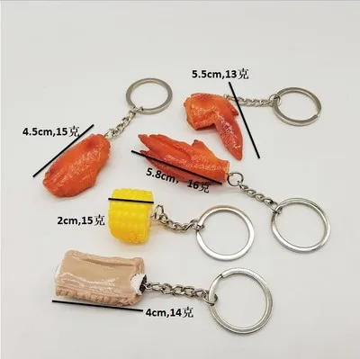 Creative Personality Pendant Chicken Wings Keychain Resin Pork Ribs Corn Shape Toy Bag Pendant Activity Gift