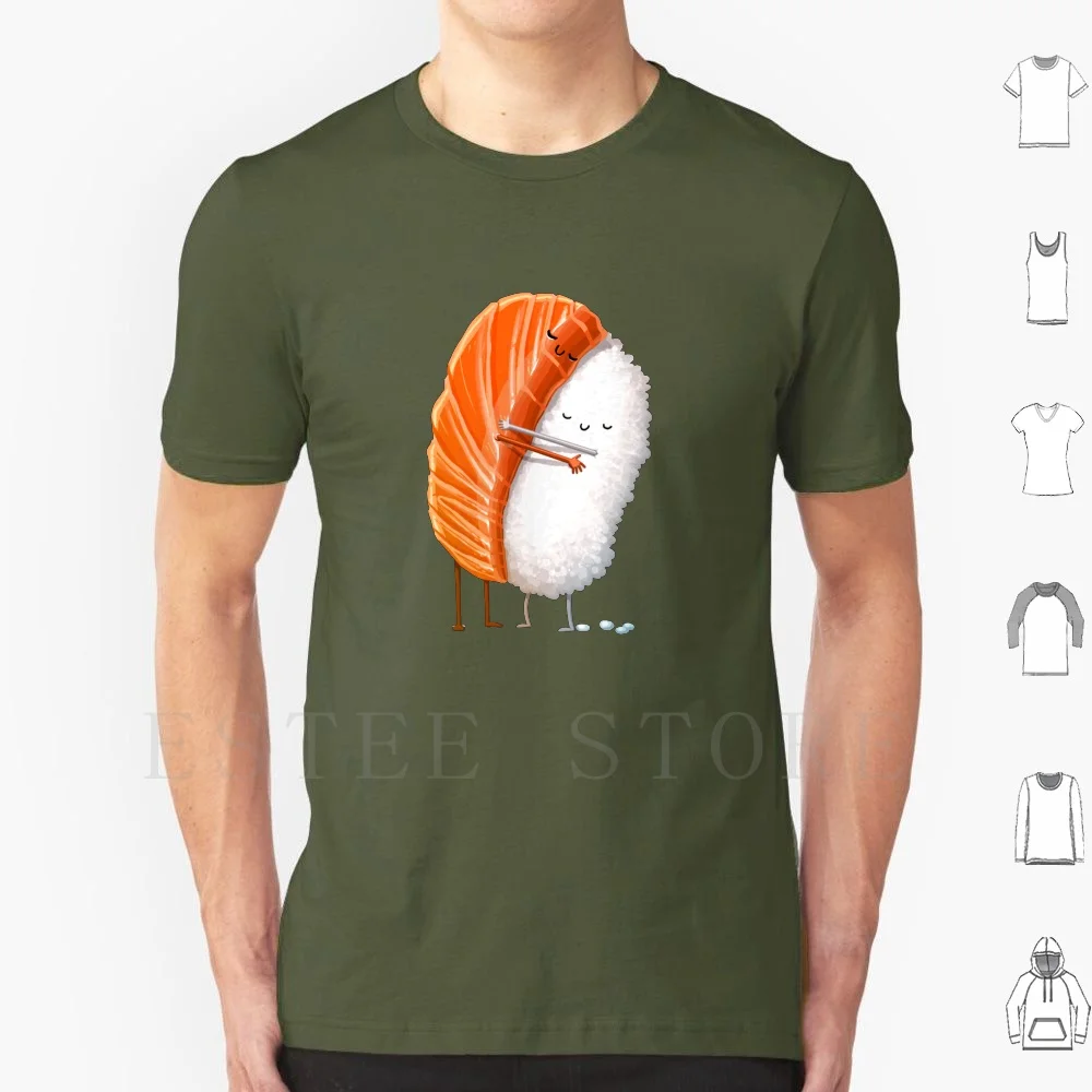 Sushi Hug T Shirt Men Cotton 6xl Sushi Hug Nigiri Love Cute Rice Fish Cuddle Kiss Boyfriend Girlfriend Valentine Japanese Food