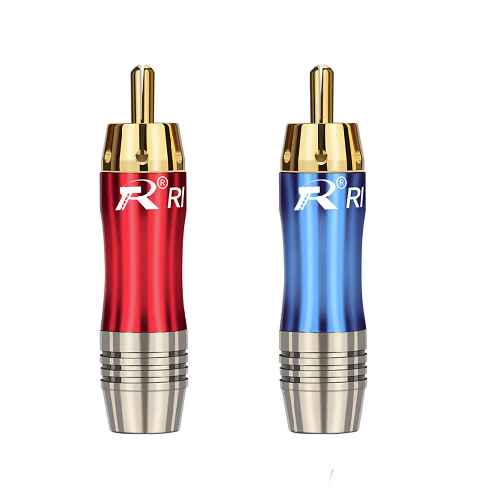 2pcs Gold Plated RCA Connector RCA male plug adapter Video/Audio Connector Support 6mm Cable black+red