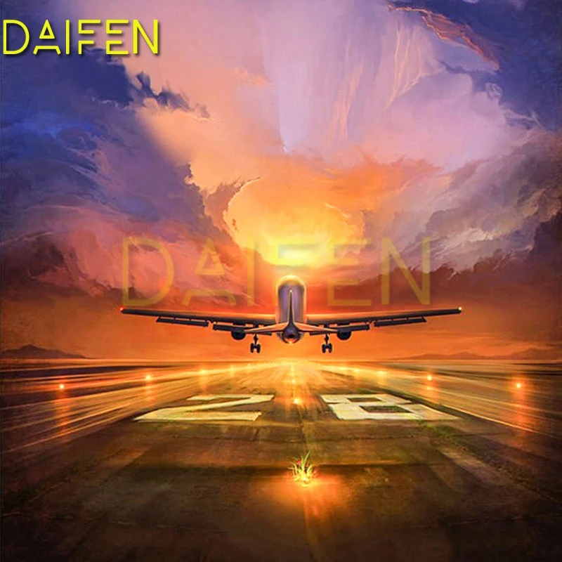 DIY3D Diamond mosaic Sunset sun Full Square Diamond embroidery aircraft runway Full Round Diamond painting Cross stitch airplane