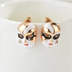 Creative Funny Mask Stud Earrings Silver Color Rhinestone Earrings for Men Women Earrings Halloween Party Jewelry Gifts