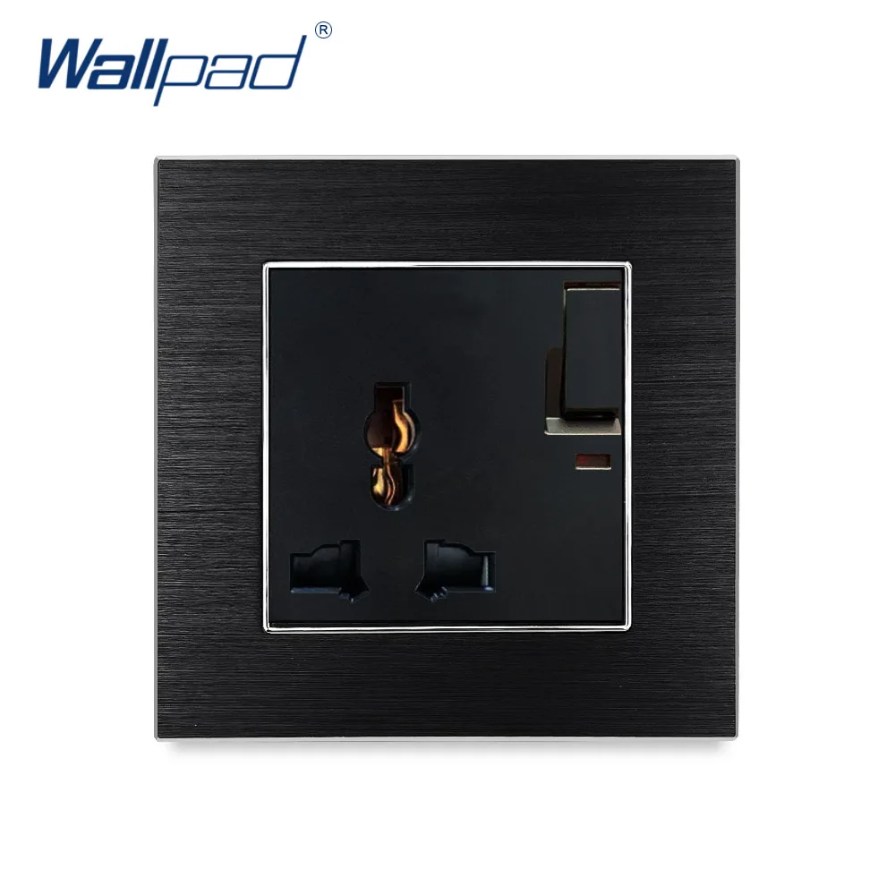 Universal 3 Pin Socket With 1 Gang Switch Wallpad Luxury Wall Switched Socket Outlet Metal Panel Wall Power Outlet with Neon