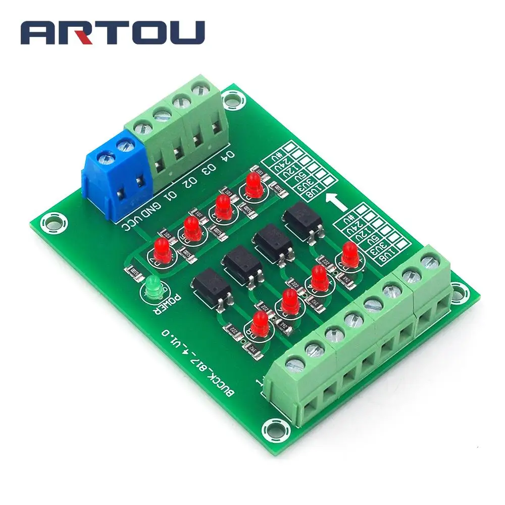 24V to 5V 4 Channel Optocoupler Isolation Board Isolated Module PLC Signal Level Voltage Converter Board 4 Bit