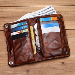 100% Genuine Leather Wallet For Men Vintage Wrinkled Short Bifold Man Purse Credit Card Holder With Zipper Coin Pocket Money Bag