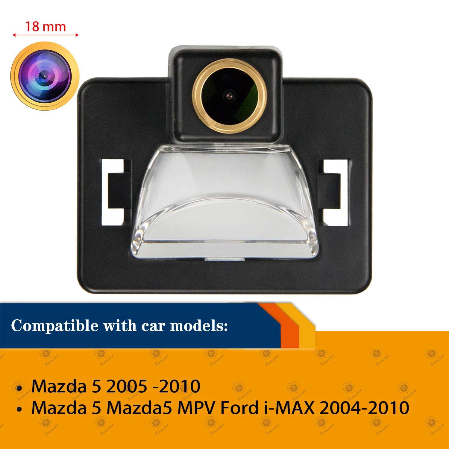 

HD 1280x720p License Plate Light Parking Camera for Mazda 5 Mazda5 MPV FORD i-MAX 2004-2010,Golden Rear View Night Vison Camera