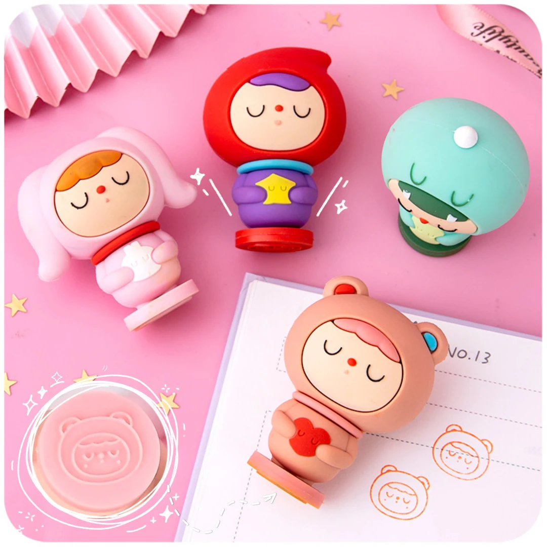 Kawaii girl-caja de persiana con forma de corazón para bebé, accesorio de papelería con forma de hada para dormir, color rojo, con sello redondo