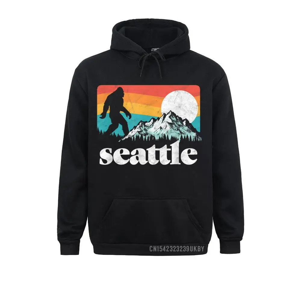 Seattle Washington Bigfoot Mountains 80'S Graphic Hoody Long Sleeve Hoodies Men Sweatshirts Casual Clothes Funny