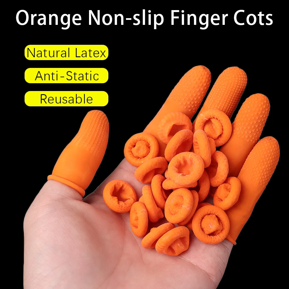 

100PCS Reusable Orange Finger Cots Natural Rubber Latex Non-slip Finger Cover Fingertip Protector Industry Gloves Nail Art Tool