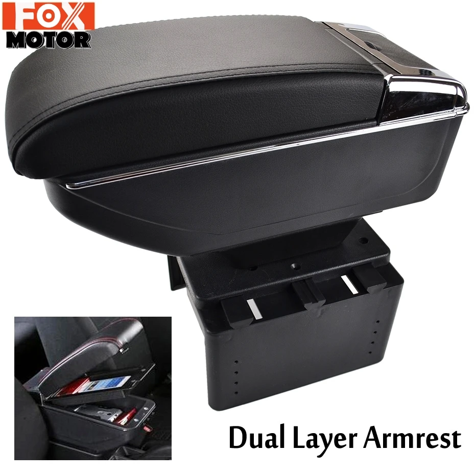 

Universal Arm Rest Storage Box Pu Leather Dual Layer Center Centre Console Armrest Car Styling Cup Holder