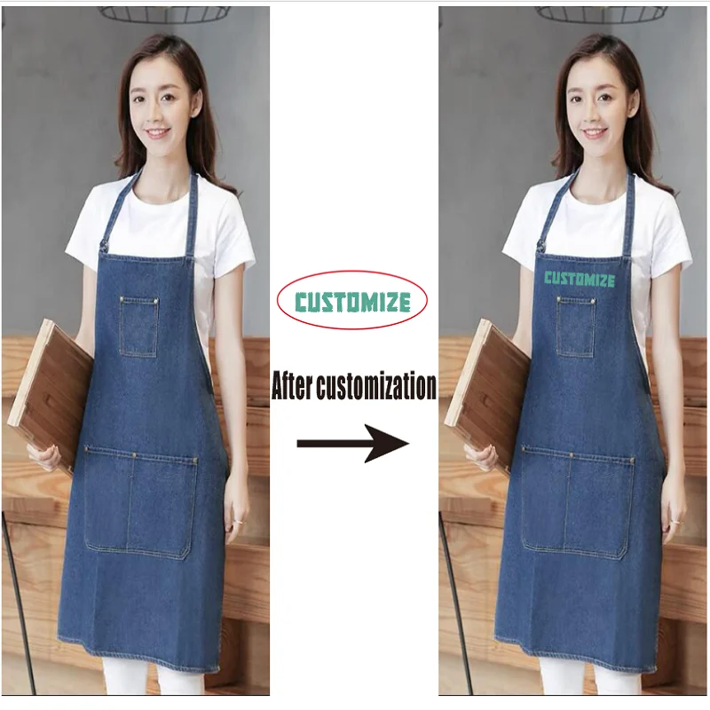 Denim Apron Customized Personalized Logo Is Suitable For Hotels Restaurants Coffee Shops Fruit Shops Manicure Beauty Cleaning