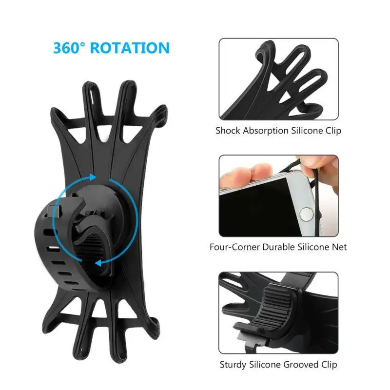 360度回転式シリコン自転車携帯電話ホルダー、バランスカー、バイクスタンドブラケット、GPS対応、iPhone 16/15/14、Xiaomi、Huawei対応