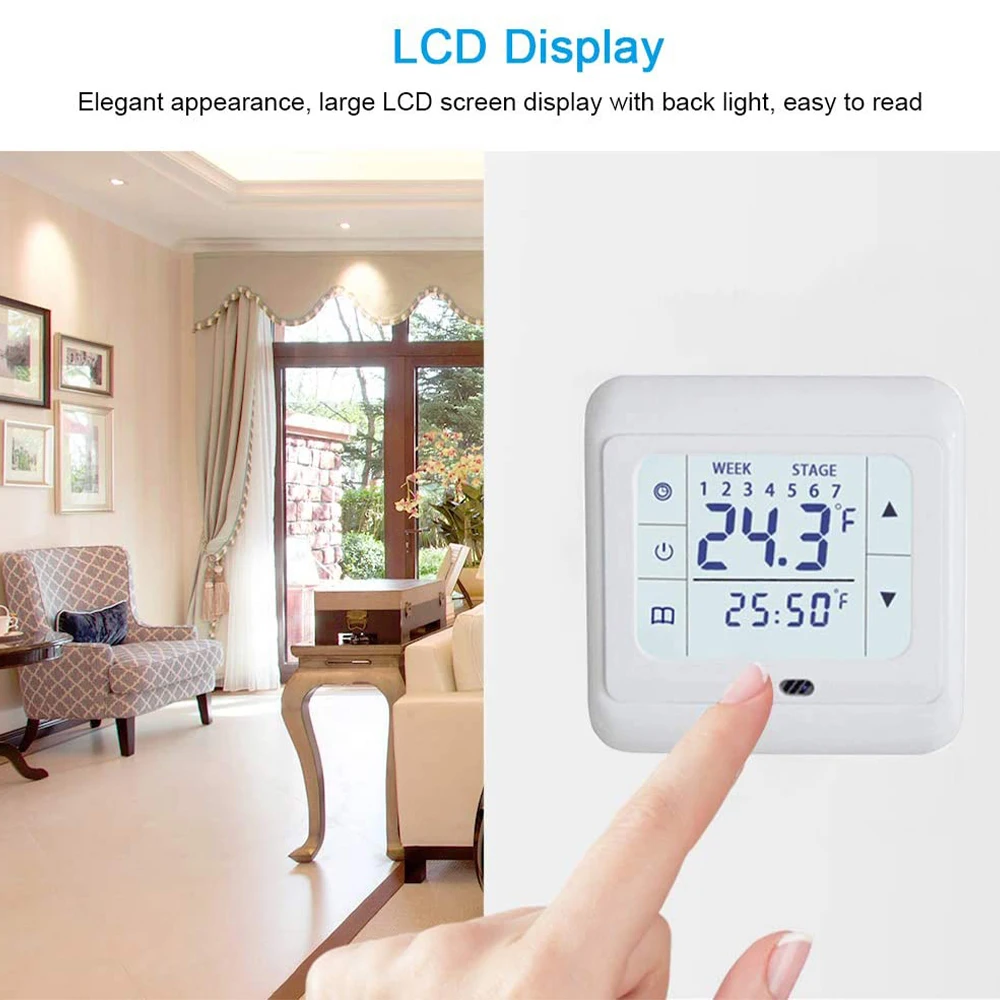 Termostato Digital LCD para calefacción de suelo, controlador de temperatura caliente programable con pantalla táctil de 220V para el hogar