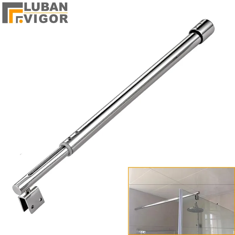 Stainless steel Shower Glass door fixed rod clamp Bathroom glass support bar Plane fixed Adjustable length  easy to install