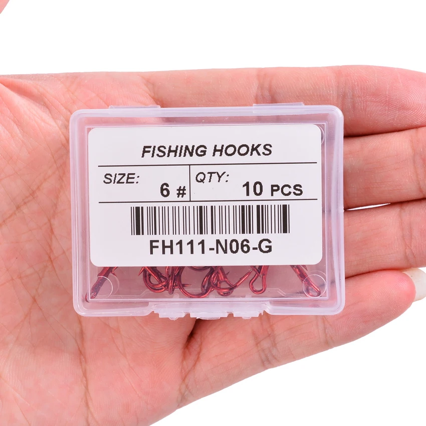 10pcs/ Box Treble Fishing Hooks Carbon Steel Barbed Fishhooks Set Round Folded Saltwater sea Fishing Tackle Accessories For Lure