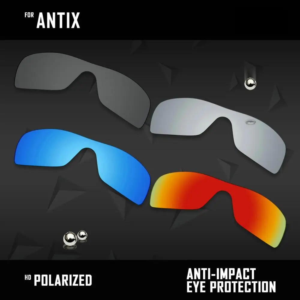 OOWLIT 4 Pieces Polarized Sunglasses Replacement Lenses for Oakley Antix-Black & Silver & Ice Blue & Fire Red