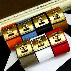 Gold Plated 3 Holes Revolving Steel Lock 10 Color Punk Style Wide PU Leather Bracelet For Men Women Fashion Unisex Jewelry