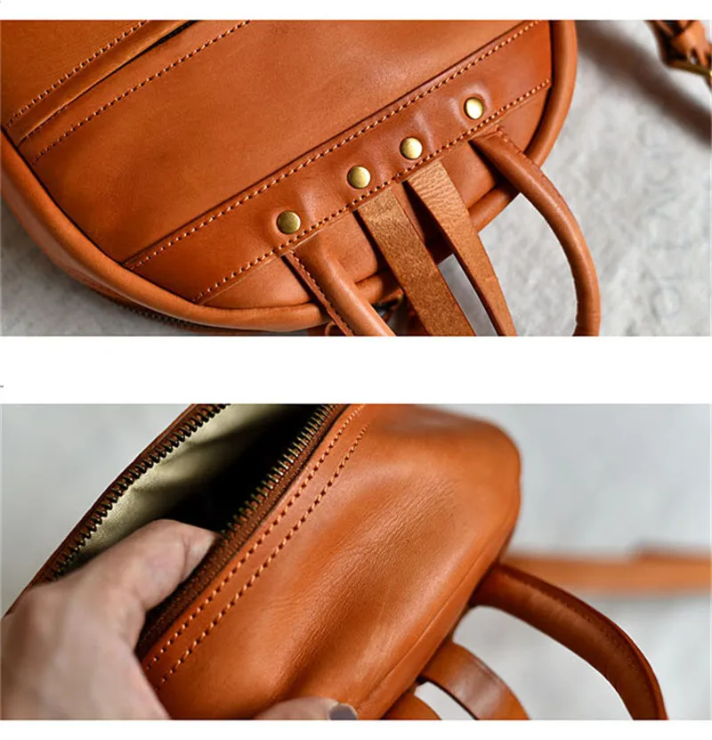 PNDME Retro Genuine leather multifunctional head layer cowhide hit color backpack ladies soft leather large-capacity school bag