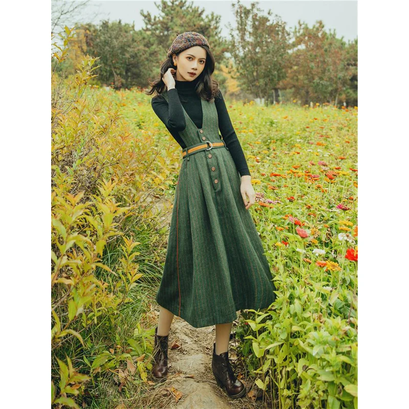 Vintage Wool Dress For Women Fashion Sexy Overall Jumpsuit Elegance Party Woolen Romper Strap A Line Long Knitted Sweater Tops