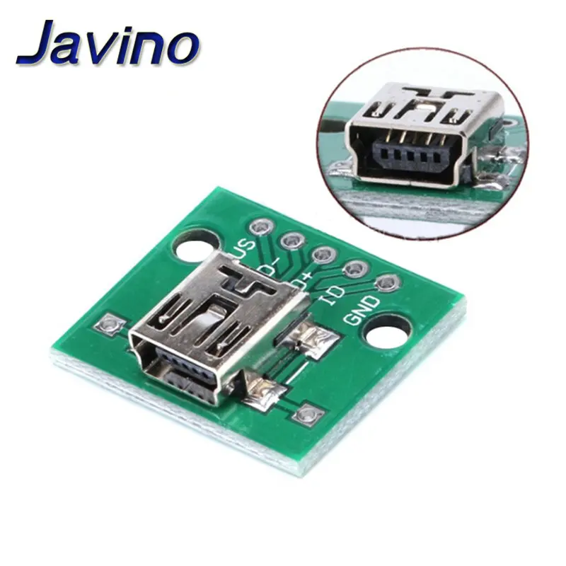 10Pcs Mini USB to DIP 2.54mm Adapter Connector Module Board Panel Female 5-Pin Pinboard 2.54mm Mini USB PCB Type Parts