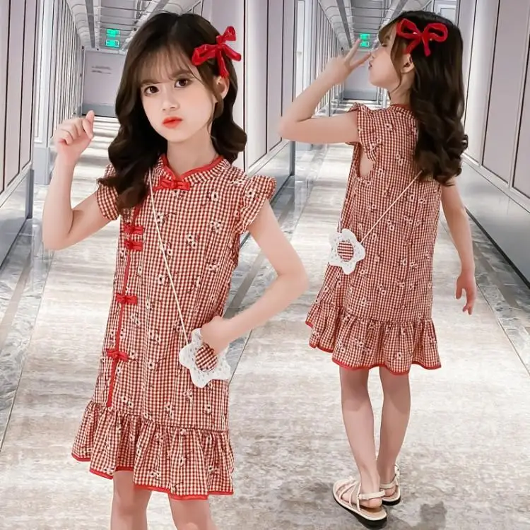 Vestido Cheongsam chino moderno, moda de Año Nuevo para niños, prendas chinas tradicionales, vestido de rendimiento Qipao con bolsas