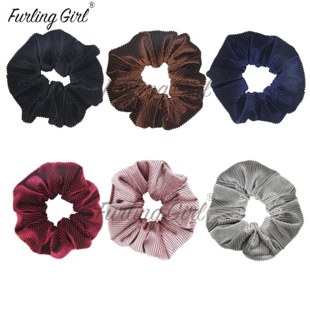 Furling Girl 1 PC Soft and Lubricated Corduroy Velvet Hair Scrunchies Strip Elastic Hair Bands for Women Hair Ponytail Holder