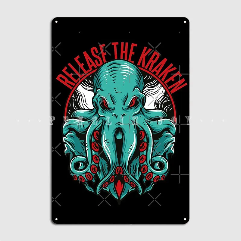 Release The Kraken Poster Metal Plaque Cinema Garage Cinema Vintage Wall Decor Tin Sign Posters