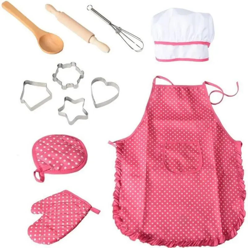 11 PCS Child Chef Dress Up Clothes Mini Kitchen Cooking Toy Set  Funny Play House Game For Kids Girls Gift