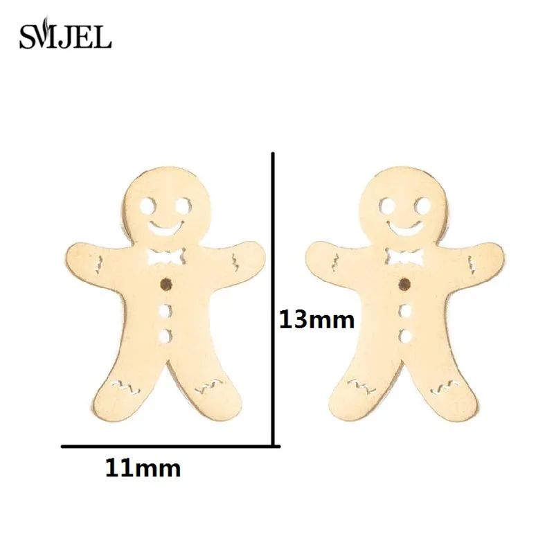 New Gingerbread Man Earrings for Women Fashion Stainless Steel Cookies Earings Jewelry Funny Christmas Gifts Accessories