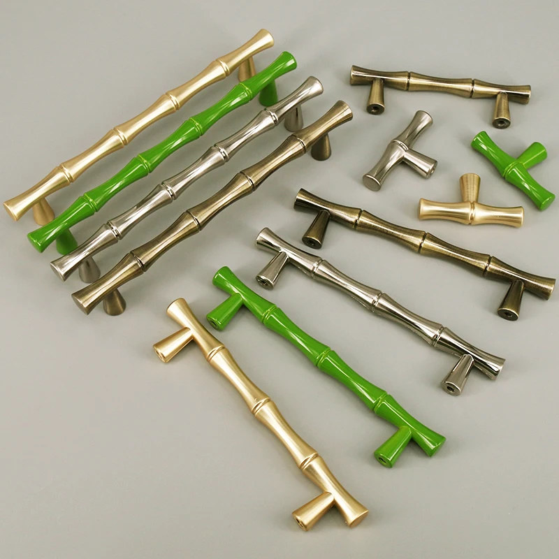 1PC European Furniture Handle Bamboo Shape Closet Cabinet Door pulls Kitchen Cupboard Drawer Handle Green Silver Gold Colour