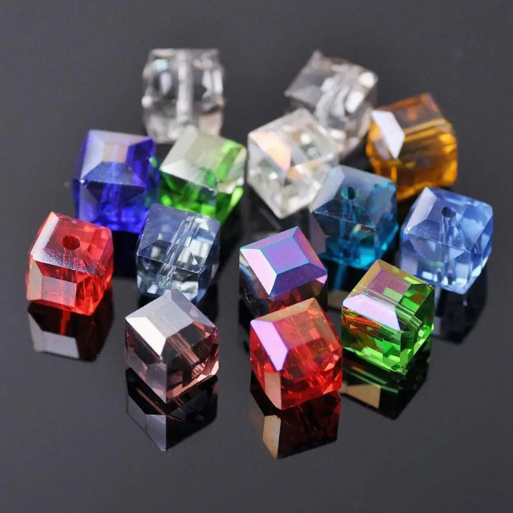 

3mm 4mm 6mm 8mm 10mm Cube Square Faceted Czech Crystal Glass Loose Crafts Beads Wholesale Lot for Jewelry Making DIY Craft Part2