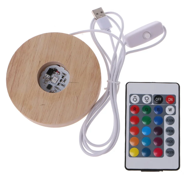 2024 New Resin Art Display Wood LED Adjustable Display Base 12 Color RGB LED Base Vase Light with Remote Control DIY Night Light