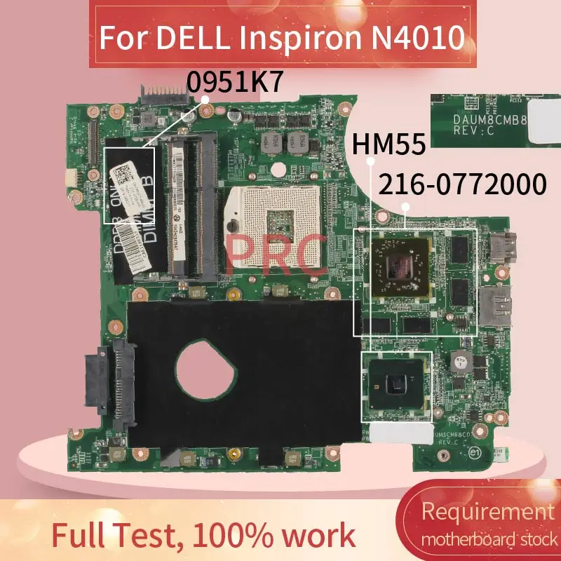 CN-0951K7 0951K7 For DELL Inspiron N4010 Laptop Motherboard HM57 216-0772000 DDR3 Notebook Mainboard