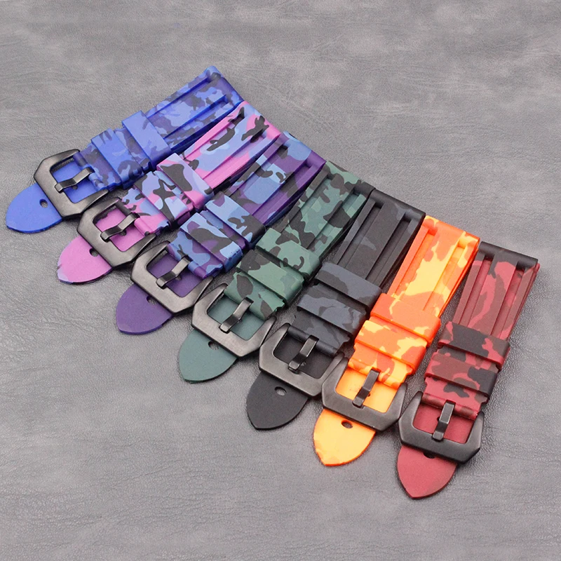 

Camouflage rubber strap men's pin buckle 24mm watch accessories for Panerai outdoor sports waterproof silicone watch strap