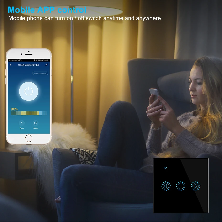 EU/US/UK WiFi Dimmer Switch Smart LED Light 110V 220V Touch Glass Panel Timer Dimmable APP Control Compatible Alexa Google Home