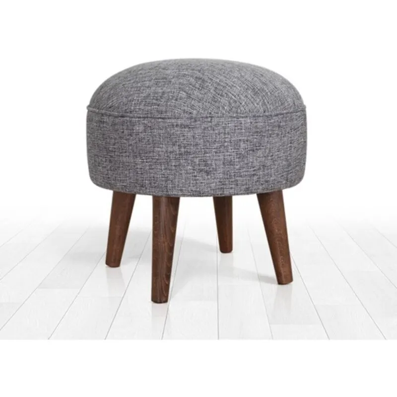 Lorence Home Deff Round Gray Pouf Beech Leg, Cotton Linen Erasable Fabric 43x43x45 cm Free Fast Shipping From Turkey