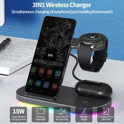 3 in 1 Wireless Charger Dock Station 15W Fast Charging Stand For Samsung Galaxy Watch 4 For iPhone 14 13 12 Huawei For Airpods 2