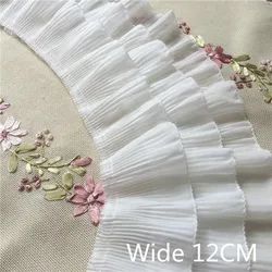12CM Wide White Black Three-layer Pleated Chiffon Lace Applique Ruffle Trim Ribbon For DIY Crafts Cloth Dress Fringe Decoration