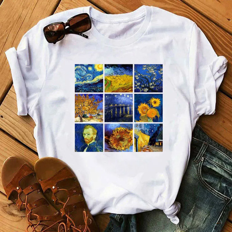 Girassol impresso tshirt van gogh t camisas de arte moda feminina - Main Image