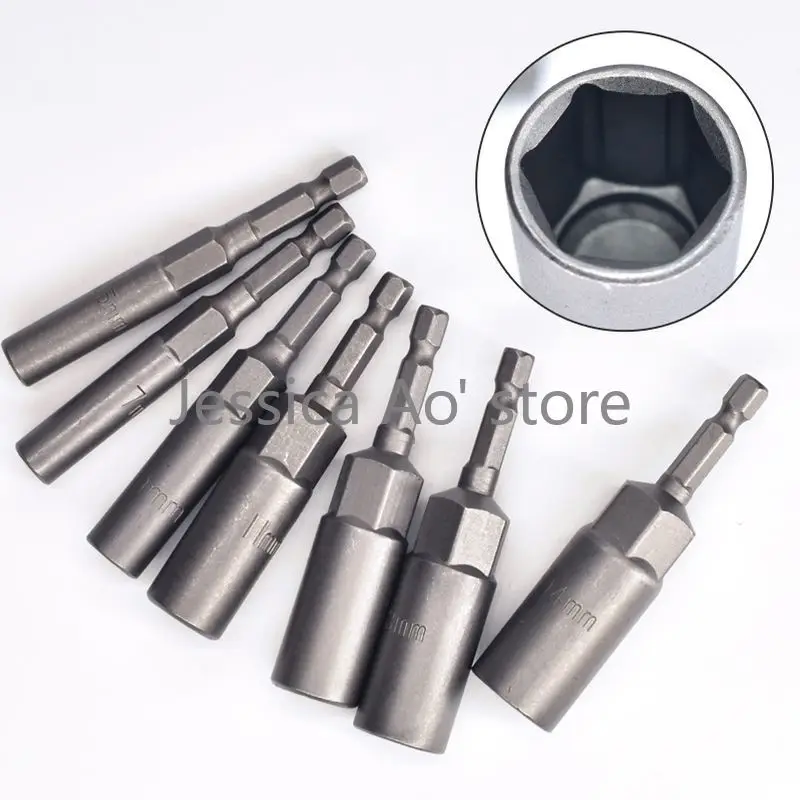 

2pcs 6-19mm 80mm Length Power Tool 6.35mm Deep Hex Socket Sleeve Nozzles 1/4" Air Wrench Electric Screwdriver Hexagon Sleeve